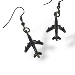 Aeroplanes drop earrings silver-tone